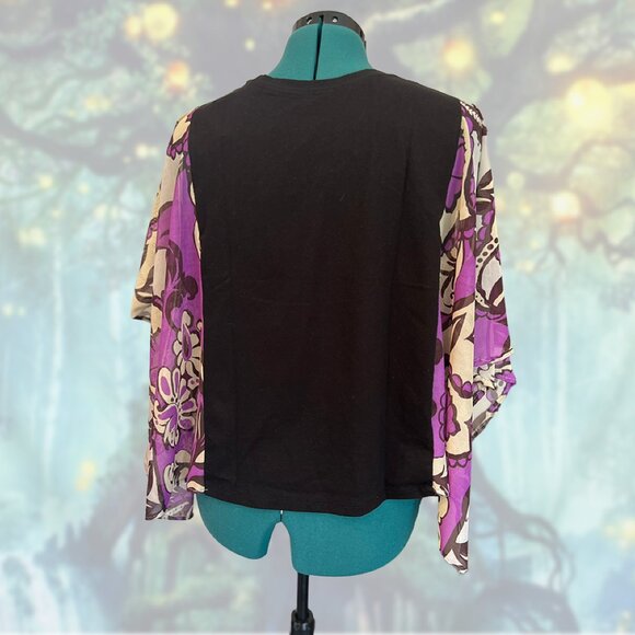 Fleetwood Mac Penguin Graphic Tee Upcycled w/ Kimono Mesh Sleeves S/M - Picture 4 of 5